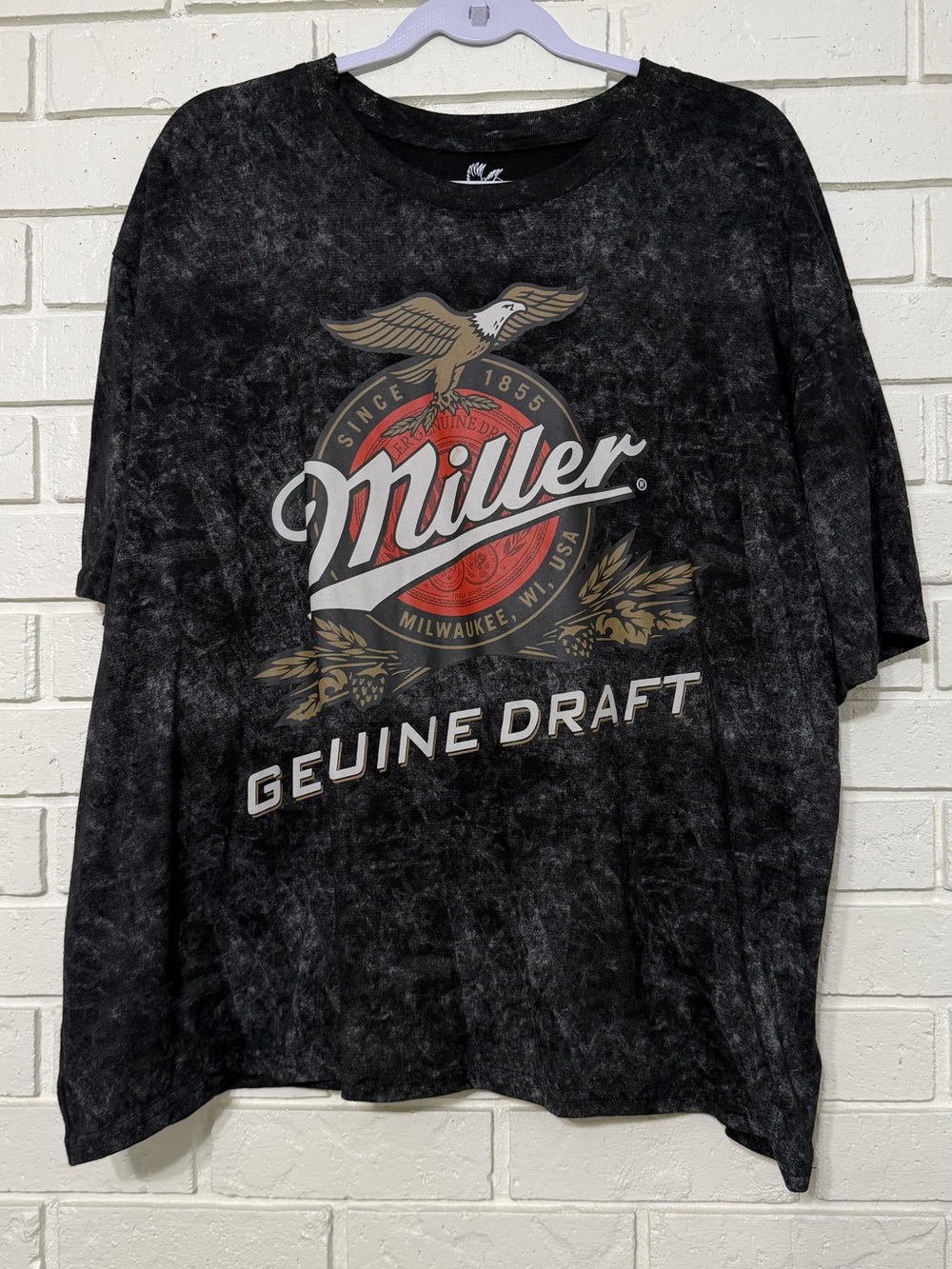 Miller Genuine Draft Mineral Wash Graphic Tee XXL (20) Black Gray Vintage Style